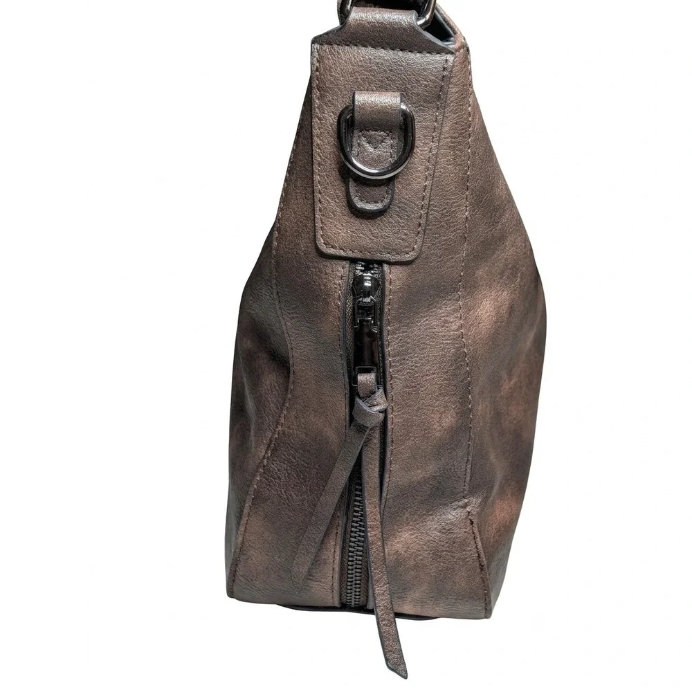 Rare Leather Brighton Concept Shoulder Hobo Bag Brown Metallic